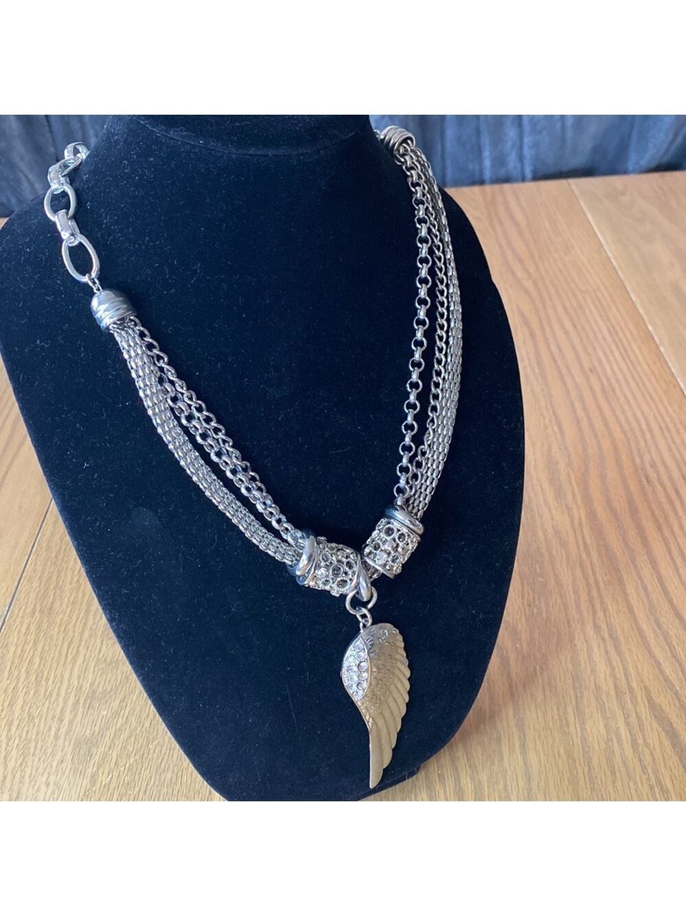 Silver Angel Wing with Rhinestones.